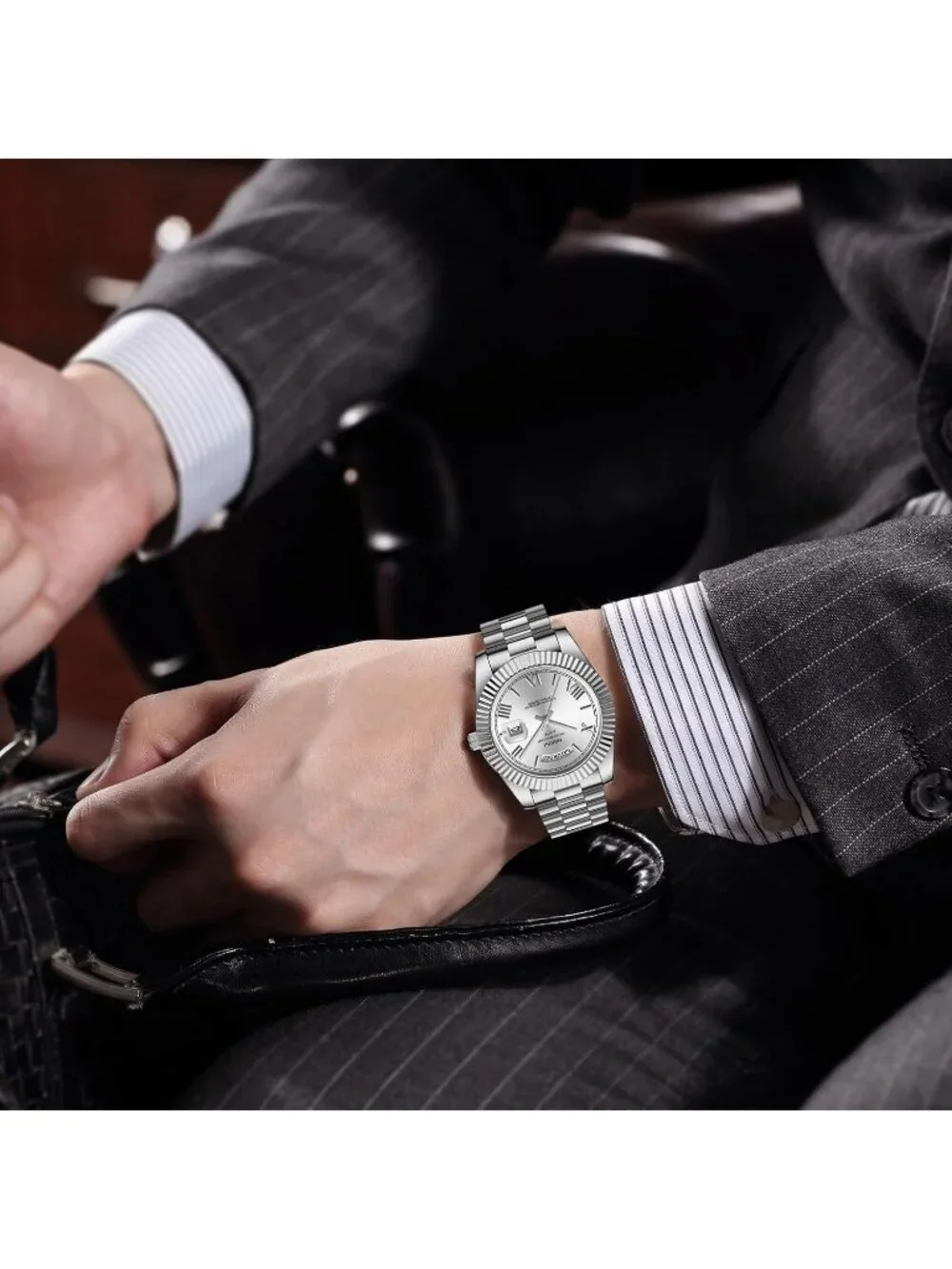 Nibosi Men's Silver Analog Quartz Stainless Steel Waterproof Desiger Wrist Watch
